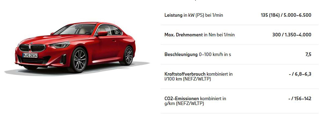 Technische Daten BMW 220i Technische Daten BMW 220i