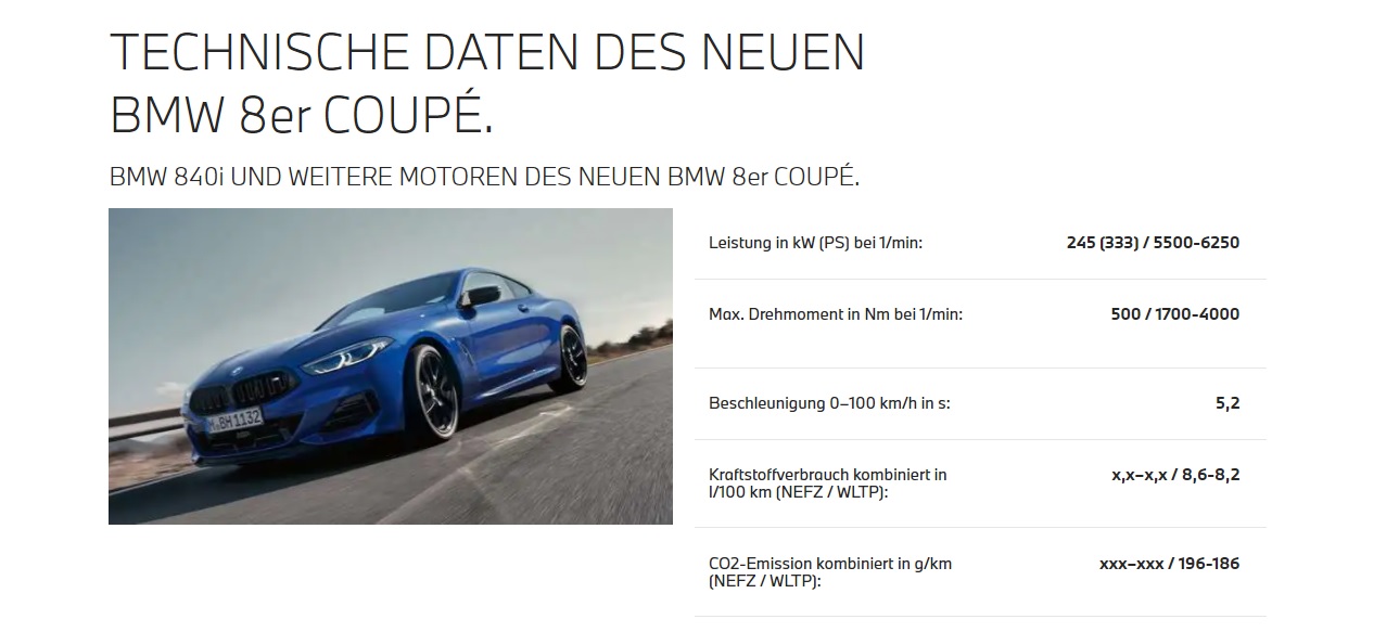 BMW 8er Coupe - technische Daten BMW 8er Coupe - technische Daten