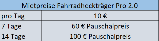 Mietpreise Fahrradheckträger Pro 2.0